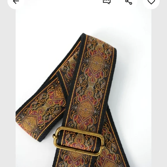 Embroidered Adjustable Guitar Strap For Purse - Black, Brown and Gold - Picture 5 of 10